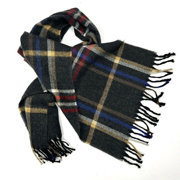 NWT Modena Virgin Wool Scarf Charcoal Gray Plaid made in Uruguay Men’s Women’s - Picture 3 of 8